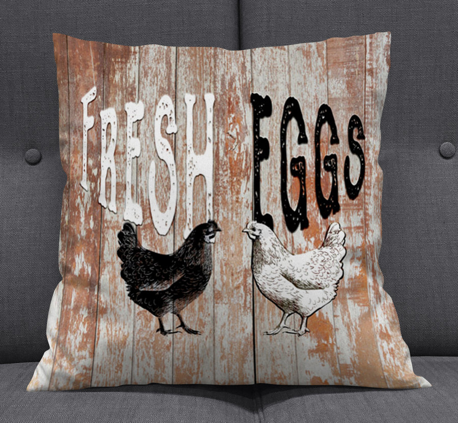 Farm Fresh Eggs Rustic Farm Sign Pattern Throw Pillow Cover