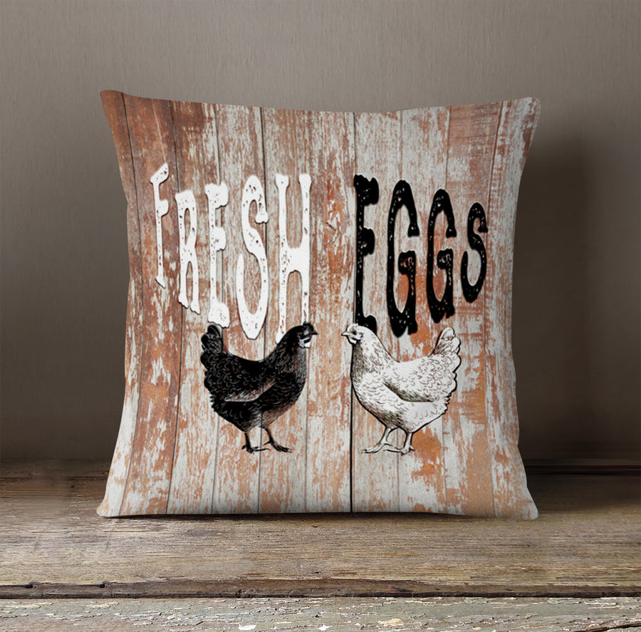 Farm Fresh Eggs Rustic Farm Sign Pattern Throw Pillow Cover