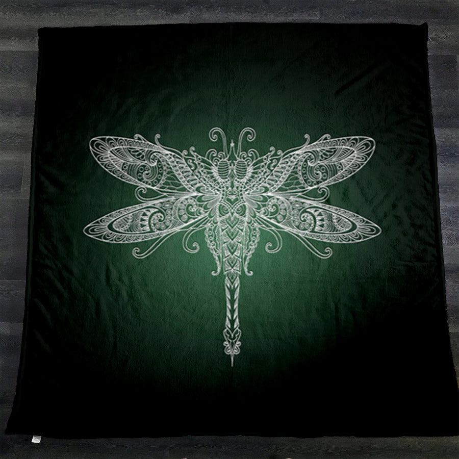 Glowing Dragonfly Minimalist Illustration Fleece Sherpa Blanket