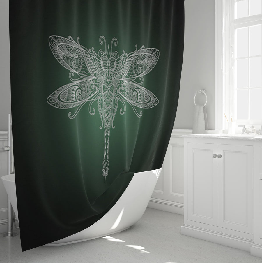 Glowing Dragonfly Minimalist Illustration Shower Curtain
