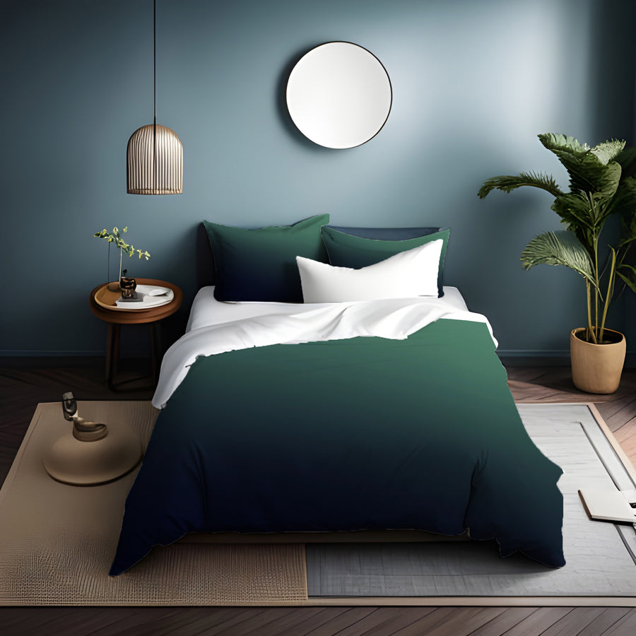 Deep Teal to Navy Gradient Minimalist Design Duvet Cover