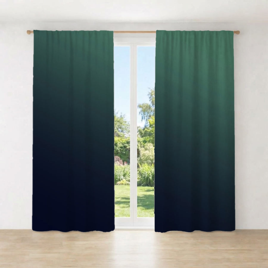 Deep Teal to Navy Gradient Minimalist Design Window Curtains