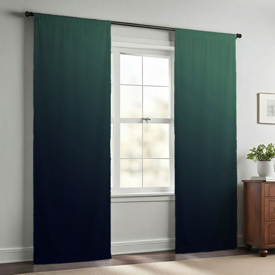 Deep Teal to Navy Gradient Minimalist Design Window Curtains