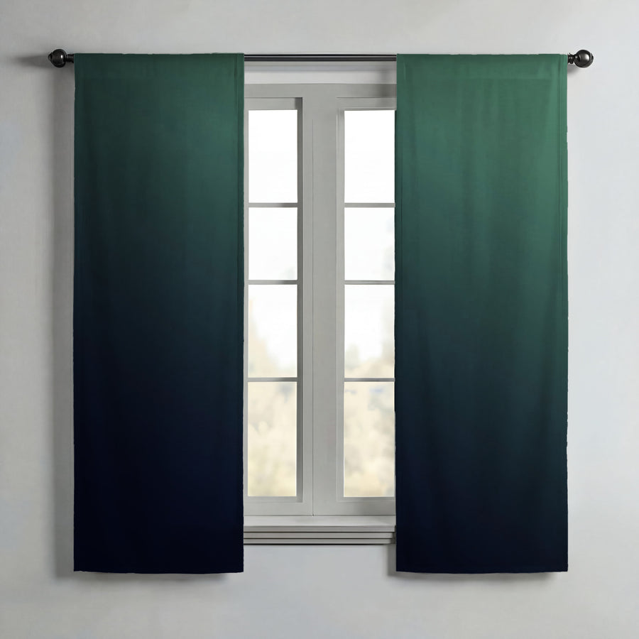 Deep Teal to Navy Gradient Minimalist Design Window Curtains