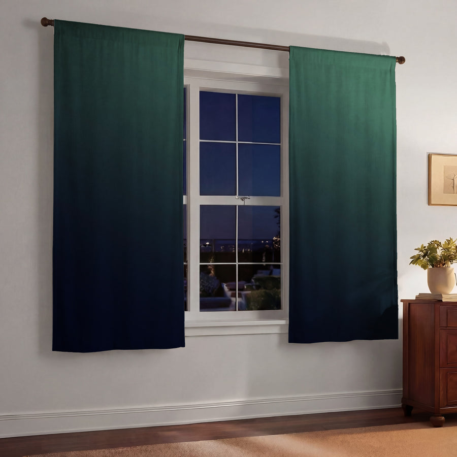 Deep Teal to Navy Gradient Minimalist Design Window Curtains