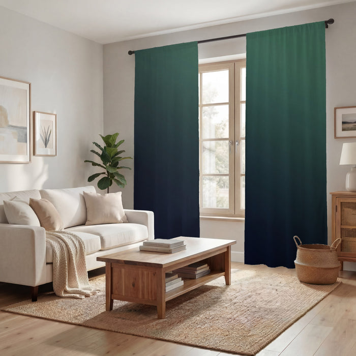 Deep Teal to Navy Gradient Minimalist Design Window Curtains