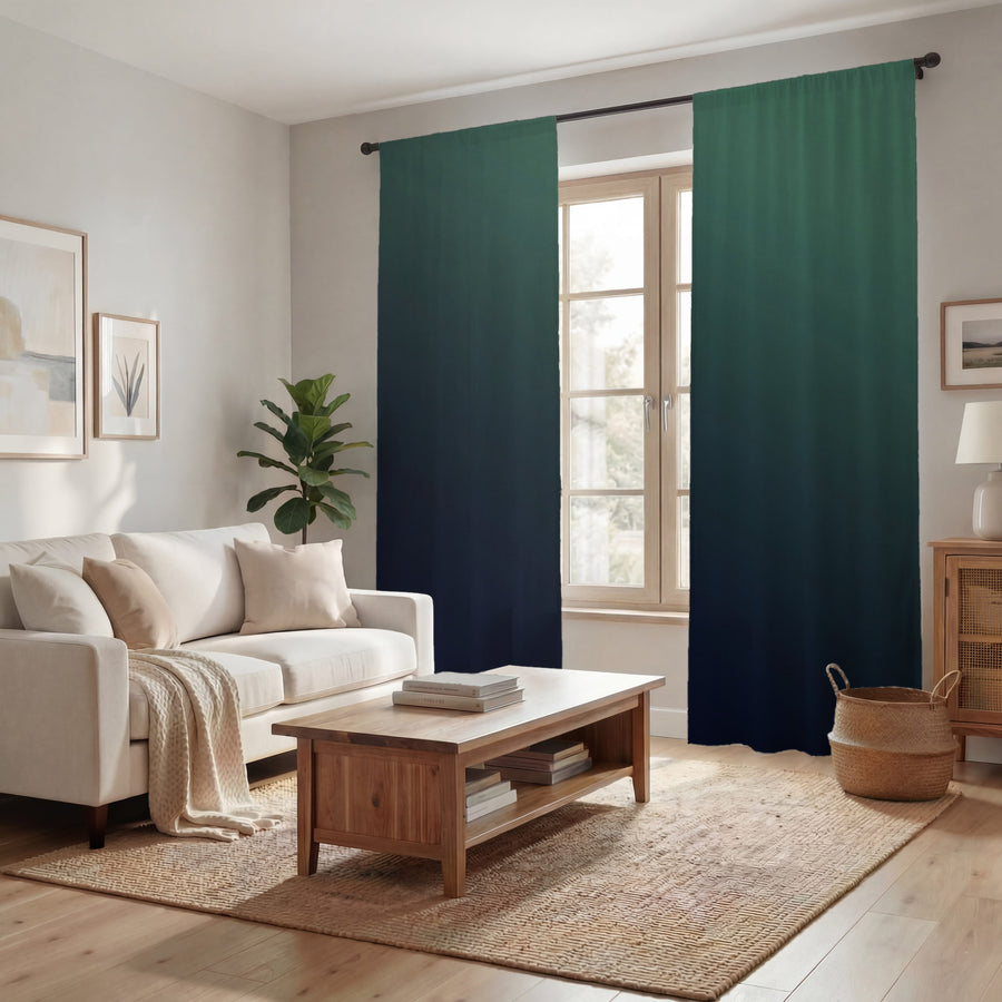 Deep Teal to Navy Gradient Minimalist Design Window Curtains