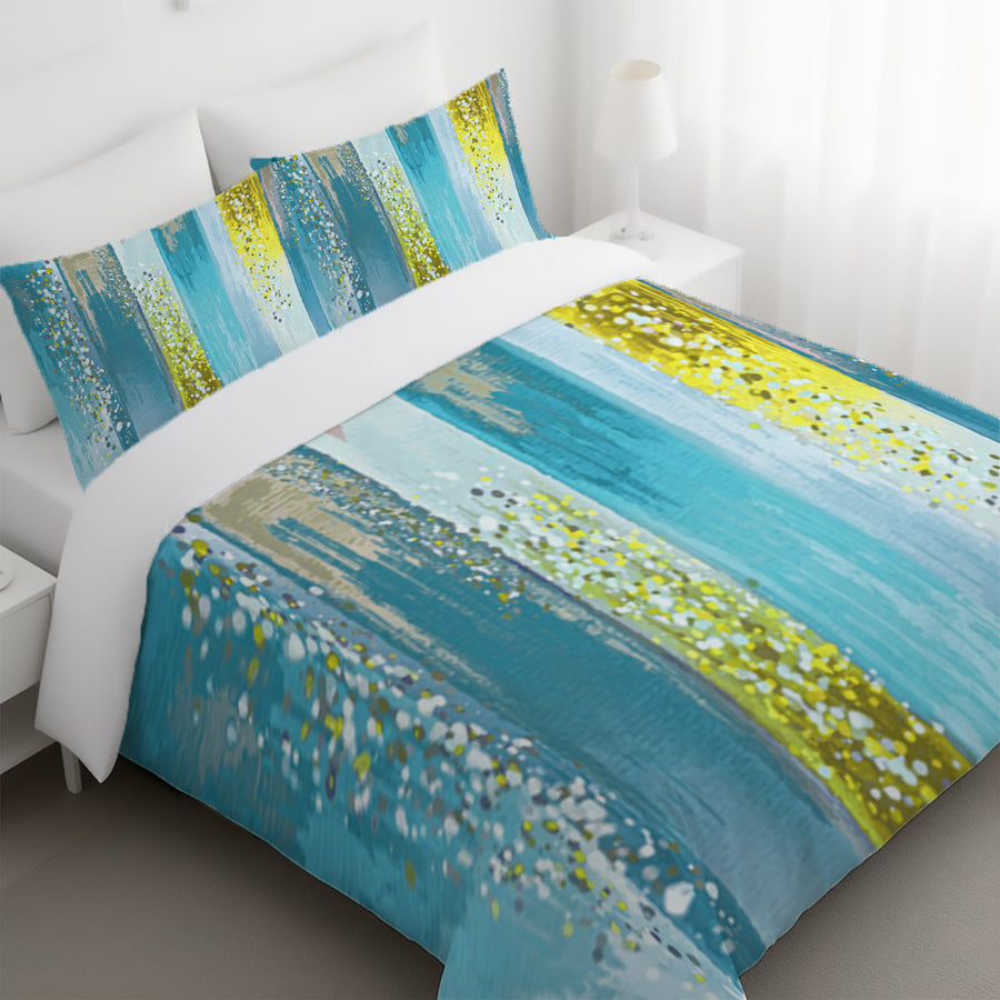 Gold and Blue Vertical Metallic Drip Pattern Duvet Cover