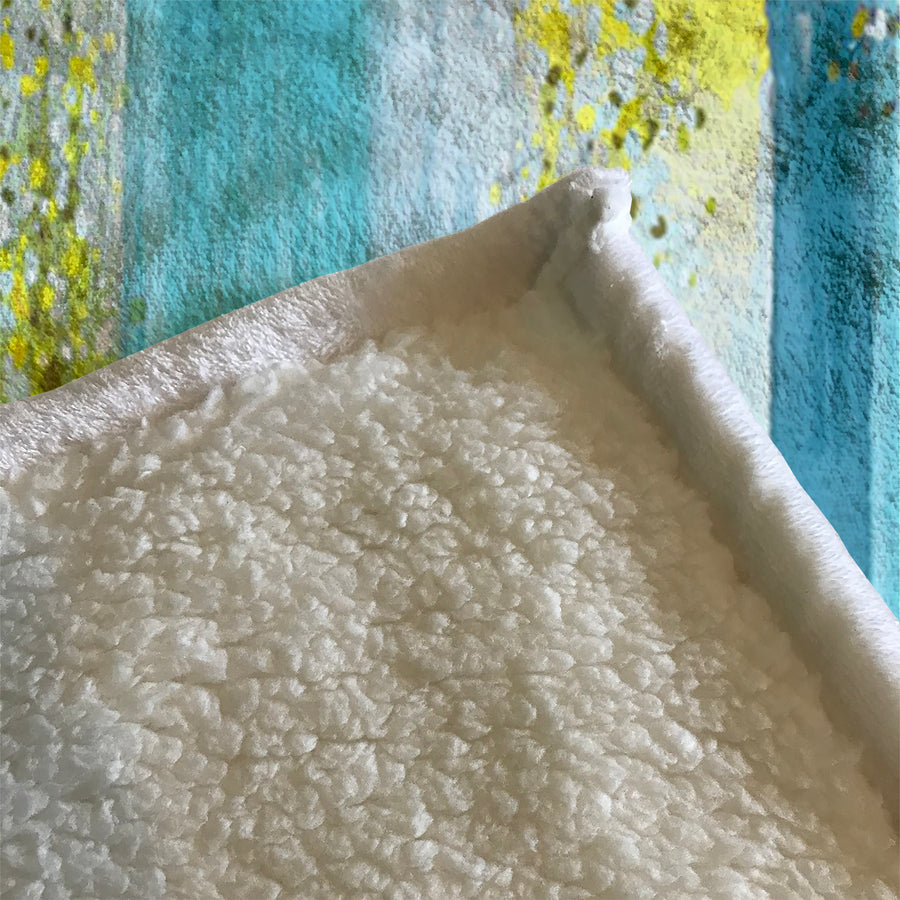 Gold and Blue Vertical Metallic Drip Pattern Fleece Sherpa Blanket
