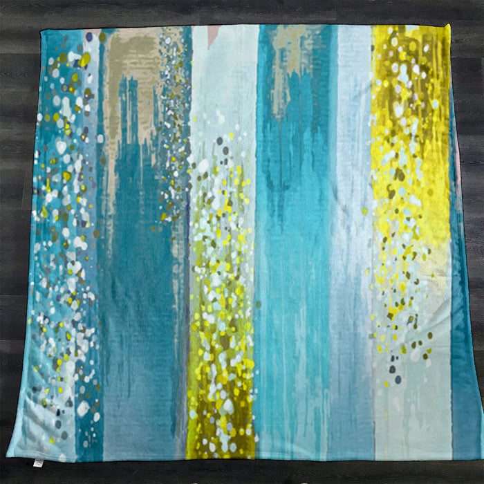 Gold and Blue Vertical Metallic Drip Pattern Fleece Sherpa Blanket