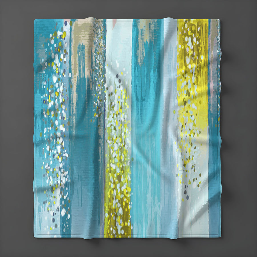 Gold and Blue Vertical Metallic Drip Pattern Fleece Sherpa Blanket