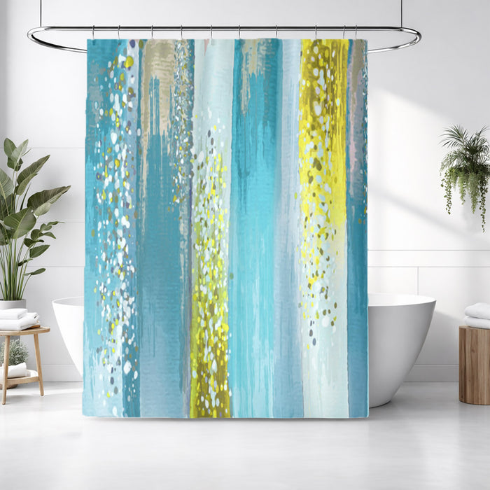 Gold and Blue Vertical Metallic Drip Pattern Shower Curtain