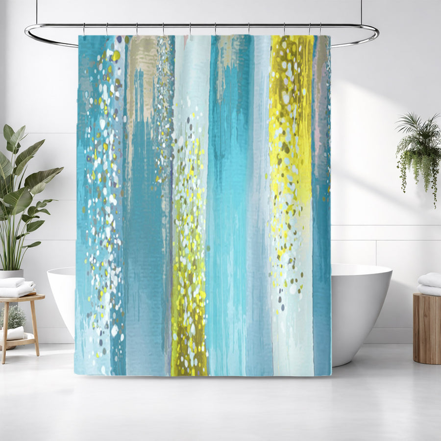 Gold and Blue Vertical Metallic Drip Pattern Shower Curtain