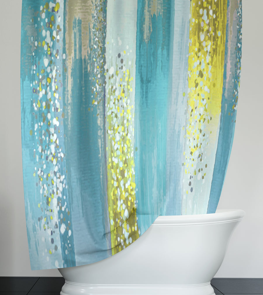 Gold and Blue Vertical Metallic Drip Pattern Shower Curtain