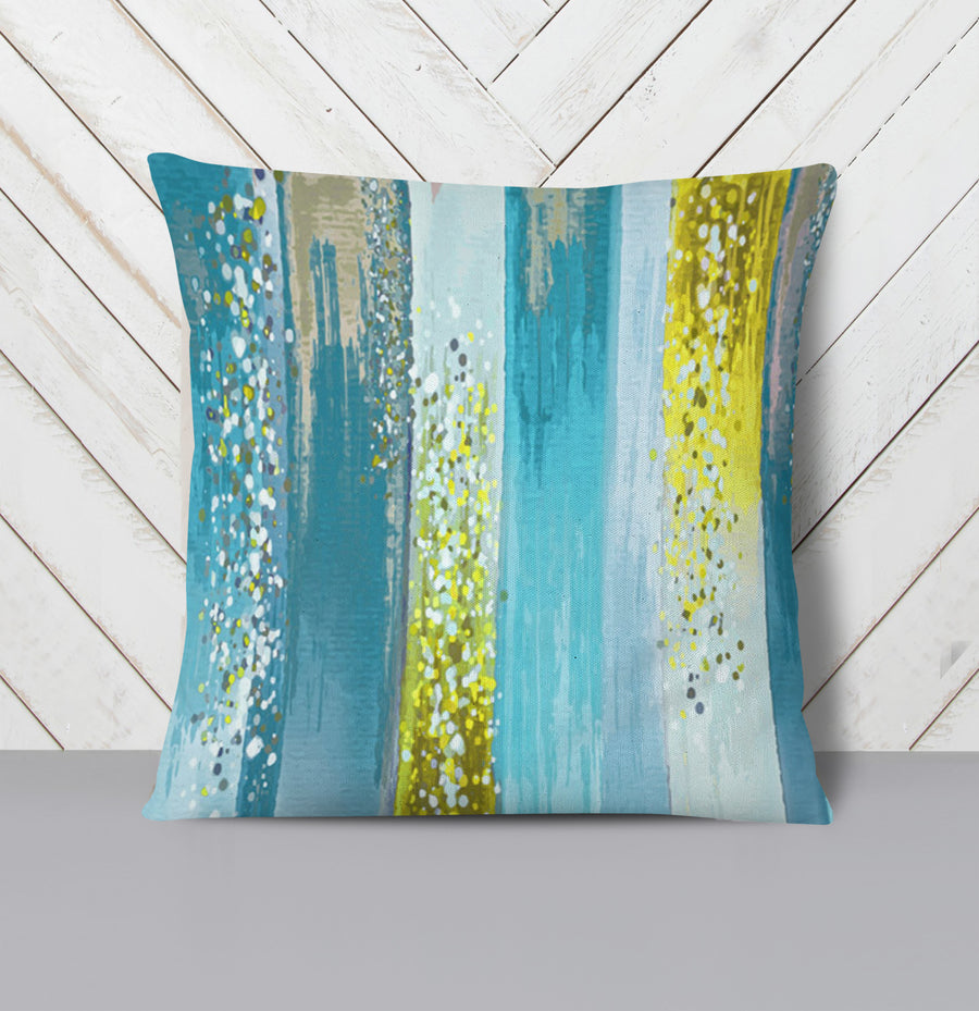 Gold and Blue Vertical Metallic Drip Pattern Throw Pillow Cover