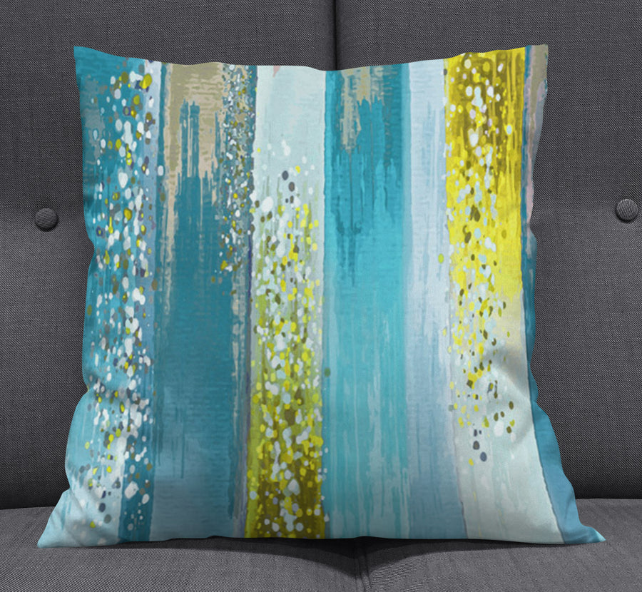 Gold and Blue Vertical Metallic Drip Pattern Throw Pillow Cover