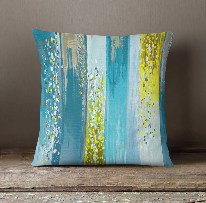 Gold and Blue Vertical Metallic Drip Pattern Throw Pillow Cover