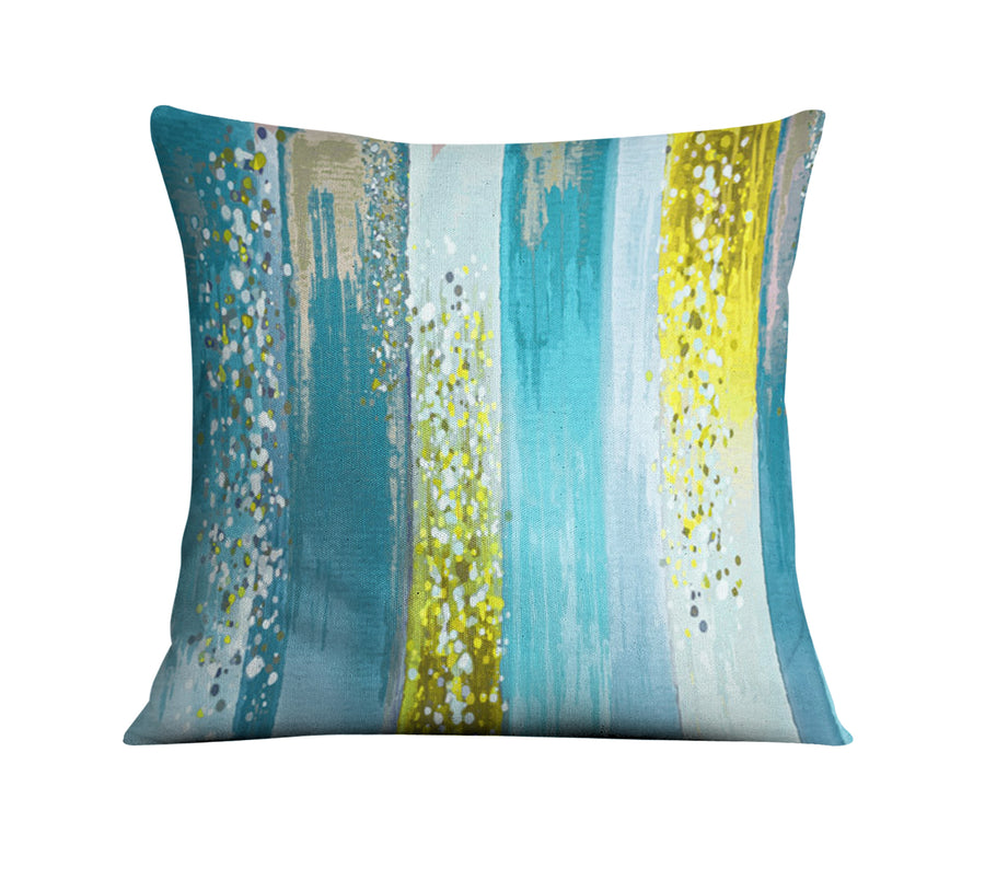 Gold and Blue Vertical Metallic Drip Pattern Throw Pillow Cover