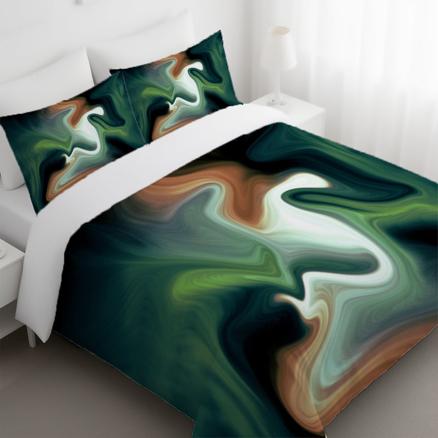 Green and Beige Fluid Marble Abstract Pattern Duvet Cover