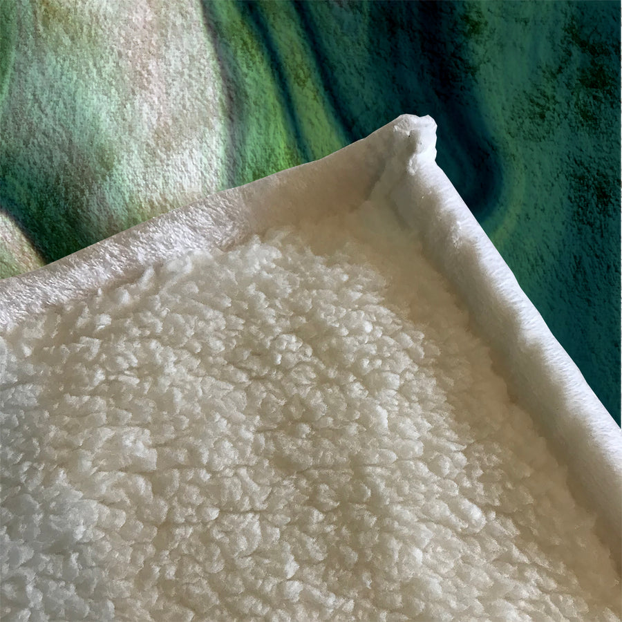 Green and Beige Fluid Marble Abstract Pattern Fleece Sherpa Blanket