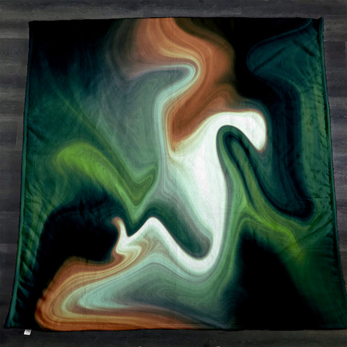 Green and Beige Fluid Marble Abstract Pattern Fleece Sherpa Blanket