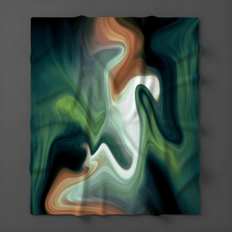 Green and Beige Fluid Marble Abstract Pattern Fleece Sherpa Blanket