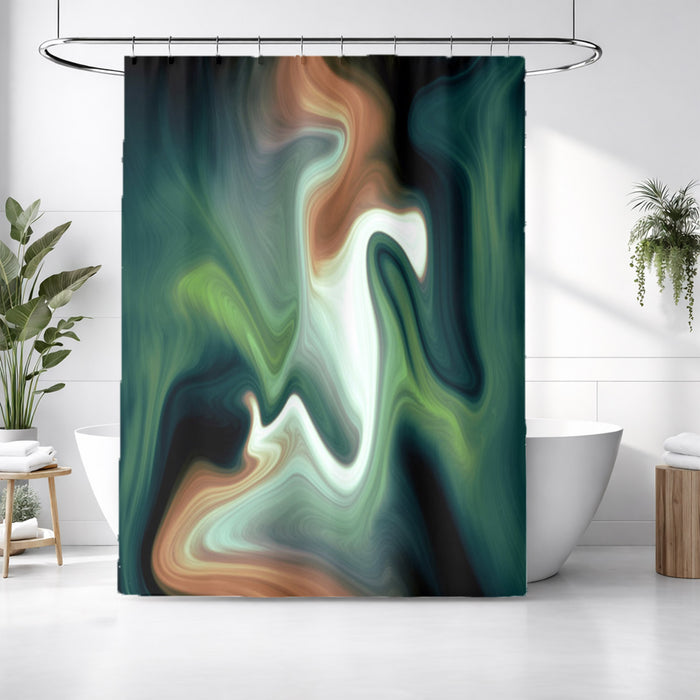 Green and Beige Fluid Marble Abstract Pattern Shower Curtain