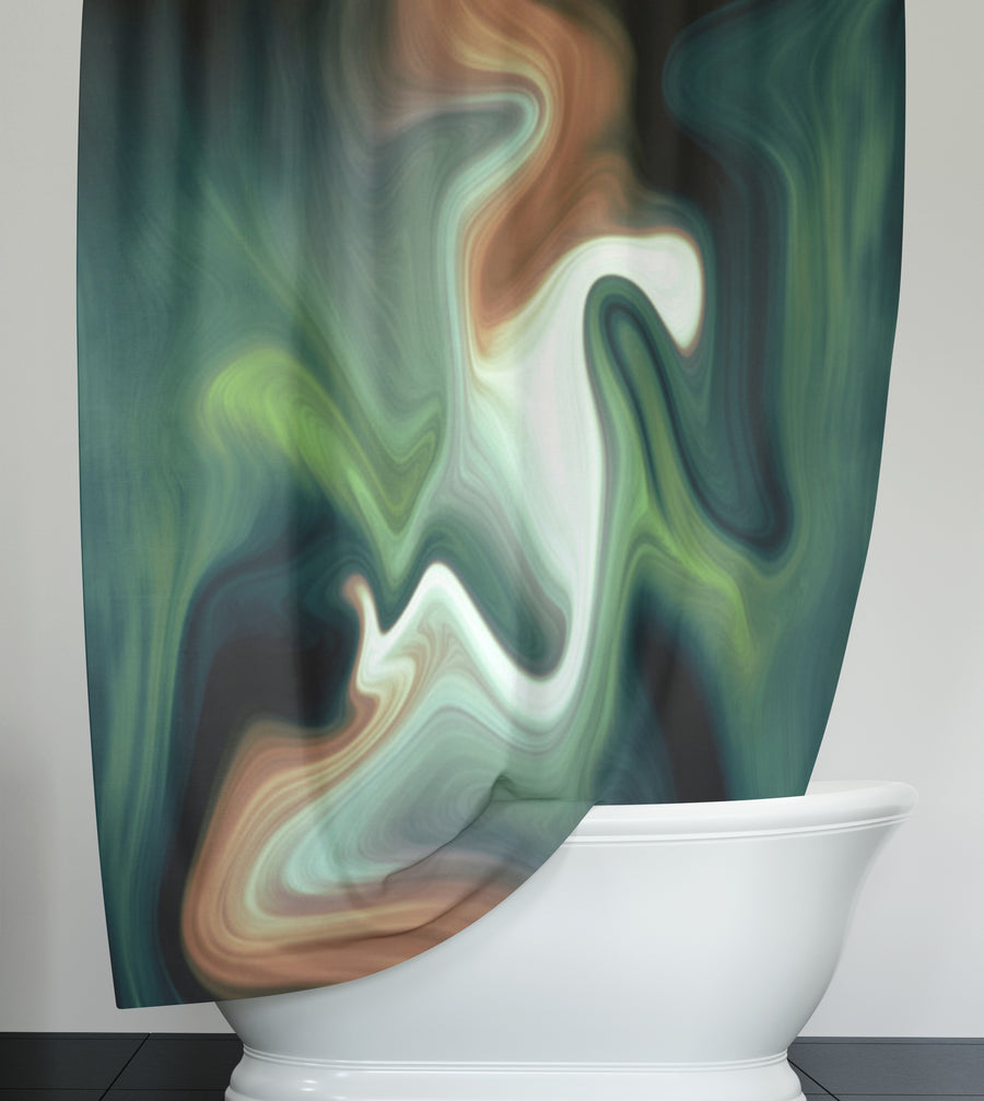 Green and Beige Fluid Marble Abstract Pattern Shower Curtain