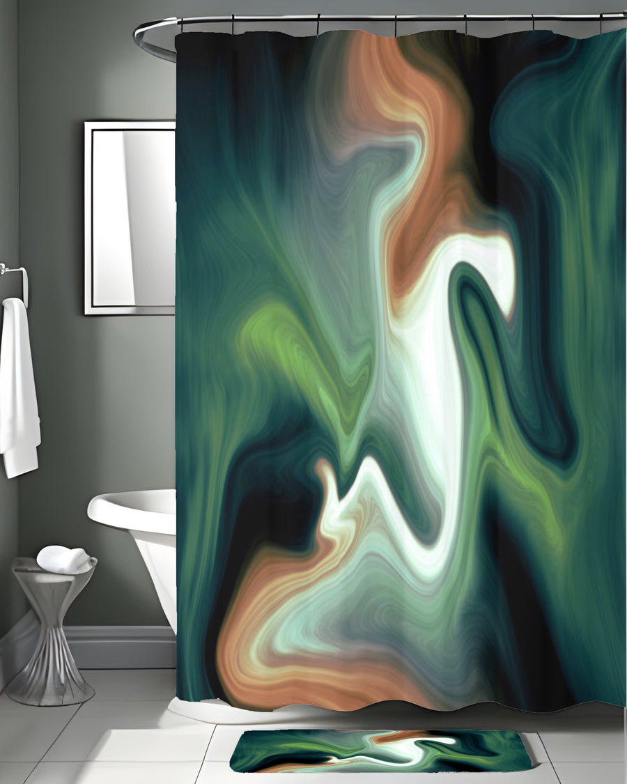 Green and Beige Fluid Marble Abstract Pattern Shower Curtain