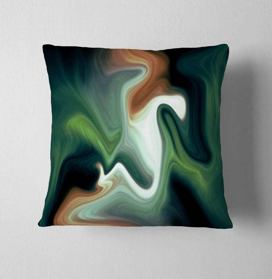 Green and Beige Fluid Marble Abstract Pattern Throw Pillow Cover