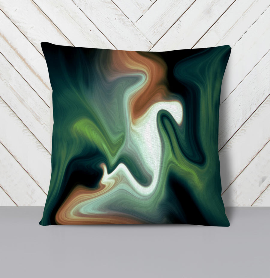 Green and Beige Fluid Marble Abstract Pattern Throw Pillow Cover