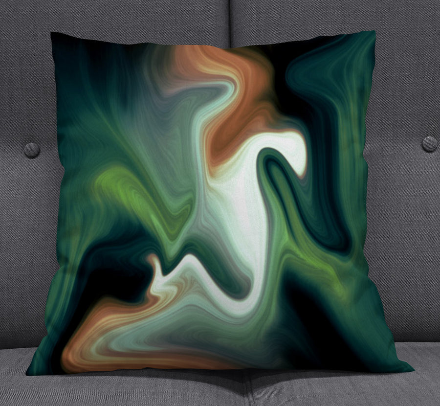 Green and Beige Fluid Marble Abstract Pattern Throw Pillow Cover