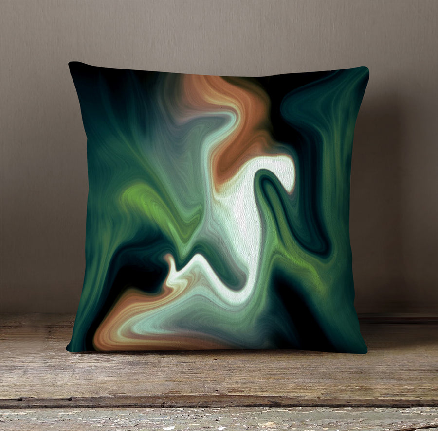 Green and Beige Fluid Marble Abstract Pattern Throw Pillow Cover