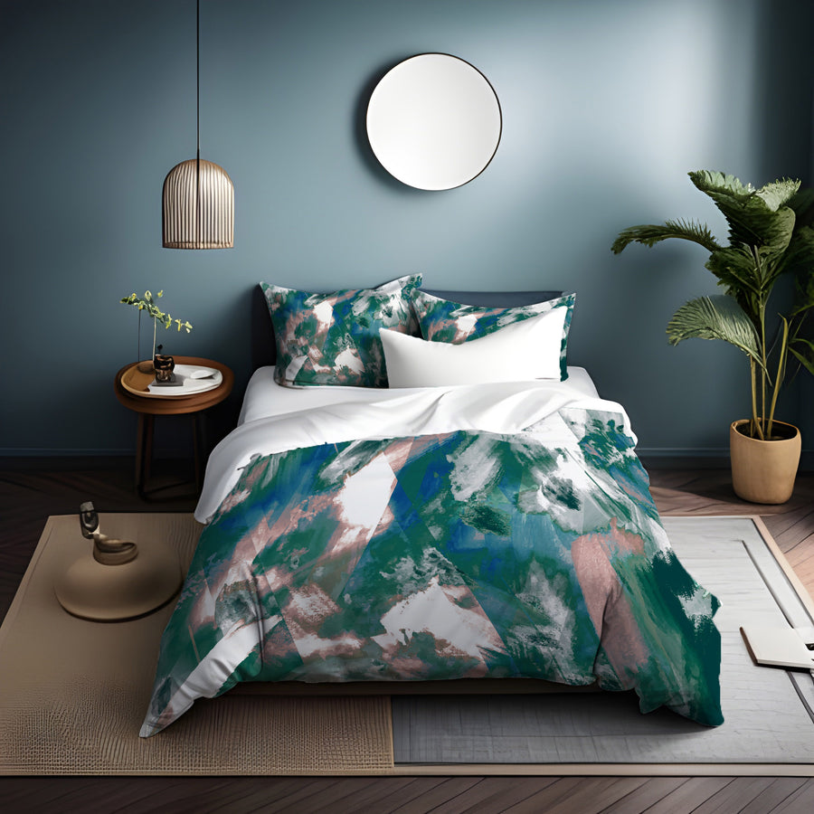 Teal and White Ocean Marble Texture Pattern Duvet Cover