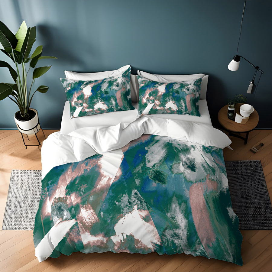Teal and White Ocean Marble Texture Pattern Duvet Cover