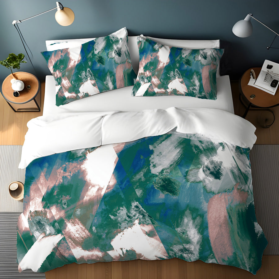 Teal and White Ocean Marble Texture Pattern Duvet Cover