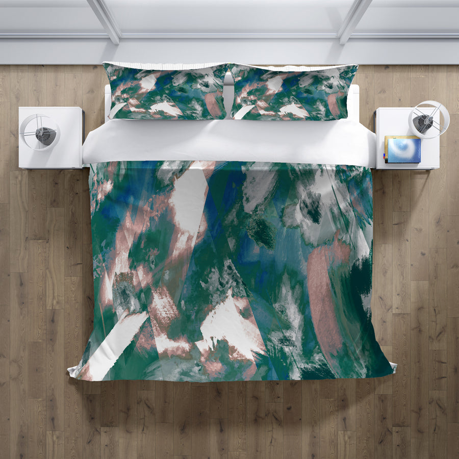 Teal and White Ocean Marble Texture Pattern Duvet Cover