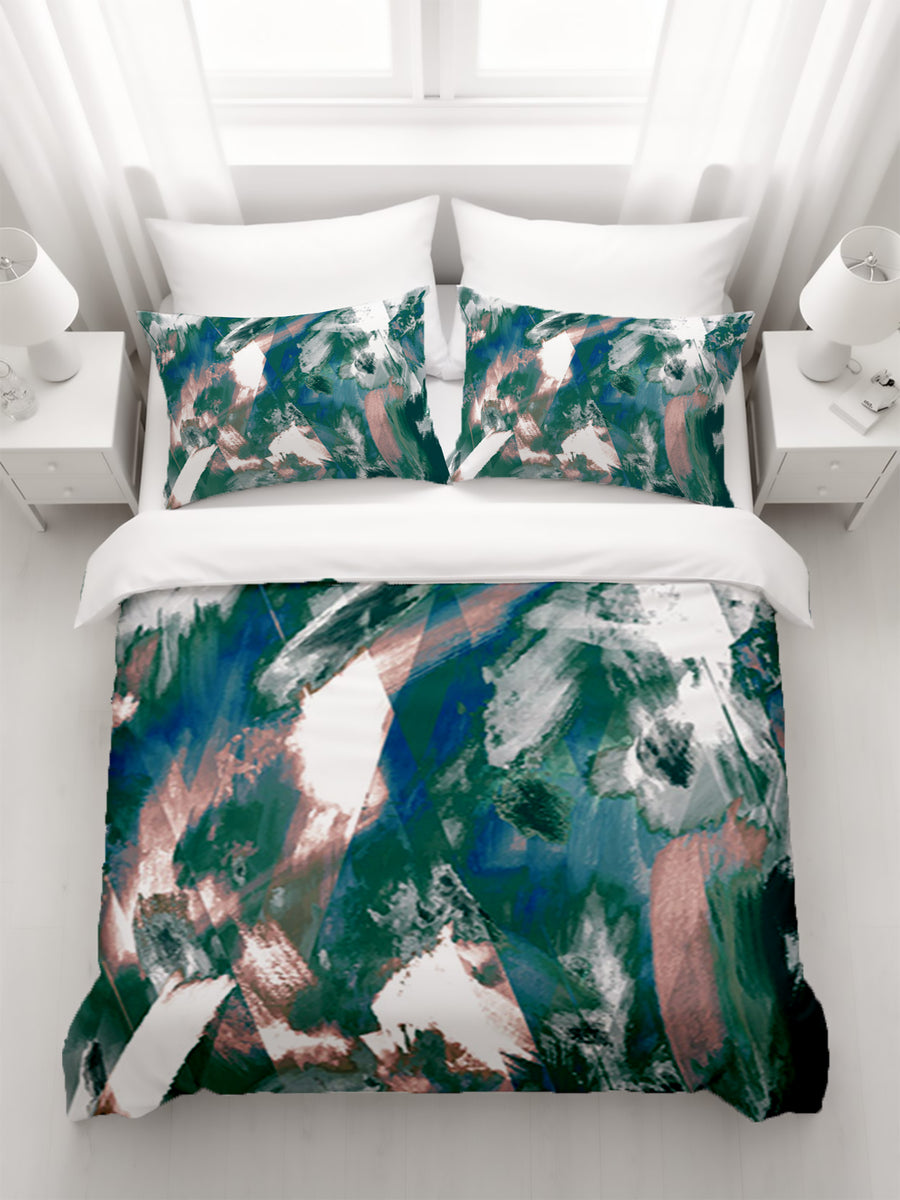 Teal and White Ocean Marble Texture Pattern Duvet Cover
