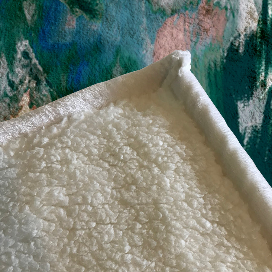 Teal and White Ocean Marble Texture Pattern Fleece Sherpa Blanket