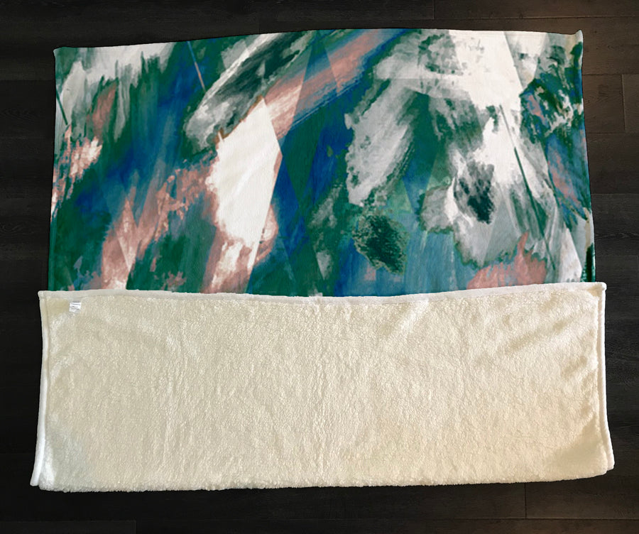 Teal and White Ocean Marble Texture Pattern Fleece Sherpa Blanket