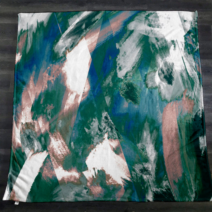 Teal and White Ocean Marble Texture Pattern Fleece Sherpa Blanket