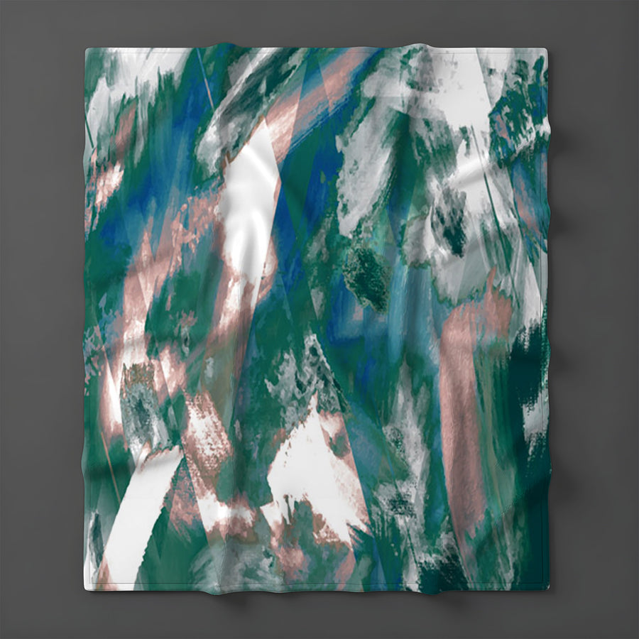 Teal and White Ocean Marble Texture Pattern Fleece Sherpa Blanket