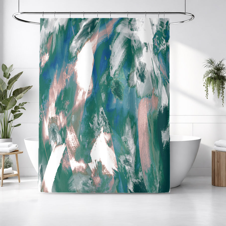 Teal and White Ocean Marble Texture Pattern Shower Curtain