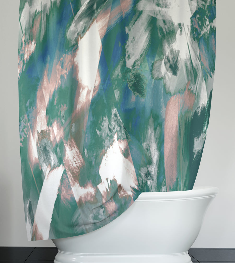 Teal and White Ocean Marble Texture Pattern Shower Curtain