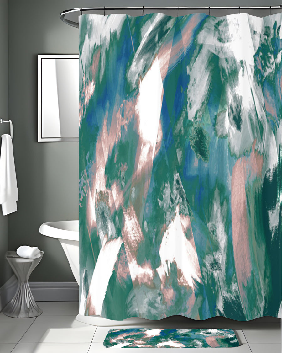 Teal and White Ocean Marble Texture Pattern Shower Curtain