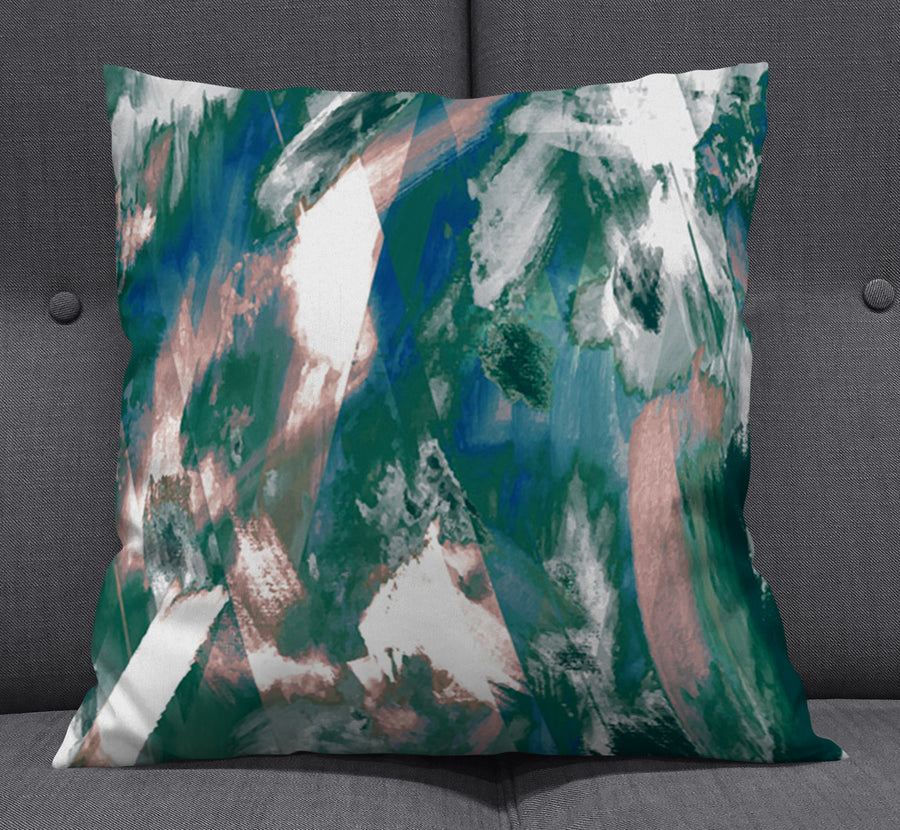 Teal and White Ocean Marble Texture Pattern Throw Pillow Cover