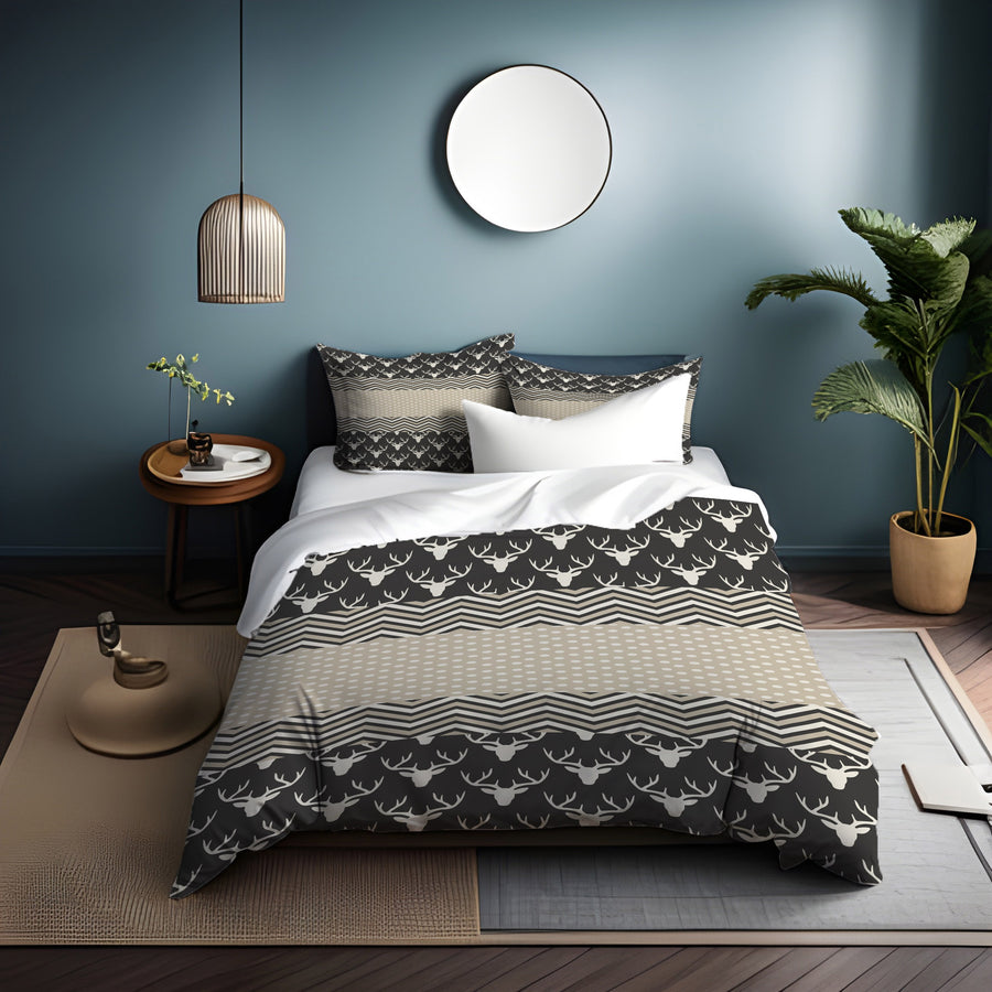 Gray Nordic Folk Stripe Pattern Duvet Cover