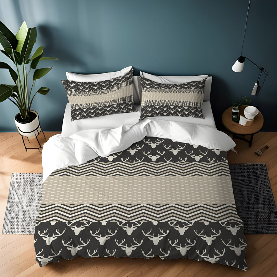 Gray Nordic Folk Stripe Pattern Duvet Cover