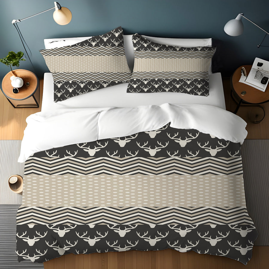 Gray Nordic Folk Stripe Pattern Duvet Cover
