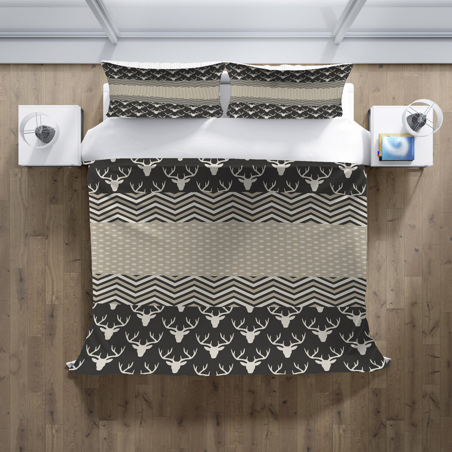 Gray Nordic Folk Stripe Pattern Duvet Cover